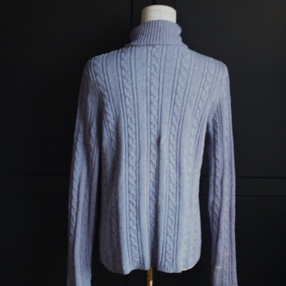 Vintage Heathered Mauve Cotton Cable Knit Turtleneck Sweater - Picture 4 of 5